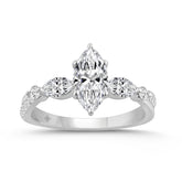 14K WHITE GOLD 1 1/2CT ROUND/MARQUISE DIAMOND LADIES RING (CENTER STONE MARQUISE DIAMOND 1CT)